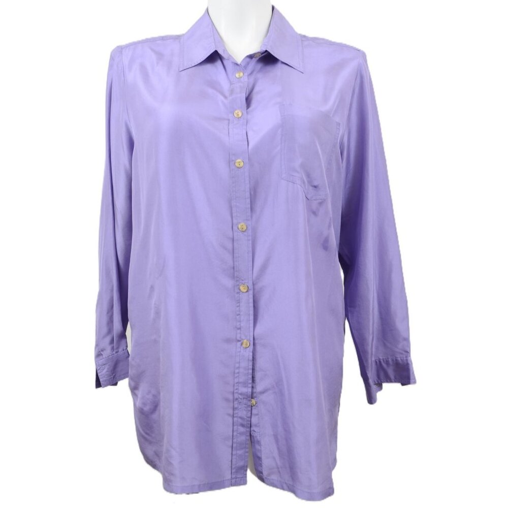 Avenue 100% Silk PLUS 14/16 Purple Button Down Shirt Blouse Top Office‎ Travel